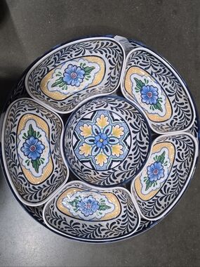 7 Piece Melamine Lazy Susan With Cover Divided Serving Dishes Floral Blue  2026